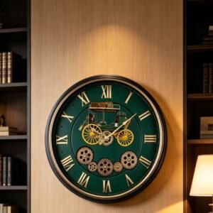 Moving Gear Wall Clock, Dark Emerald Green & Gold Vastu Clocks GC069 37cm x 37cm