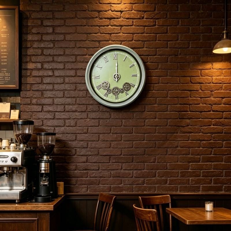 Moving Gear Wall Clock, Pastel Sage Green & Silver Vastu Clocks GC053 37cm x 37cm