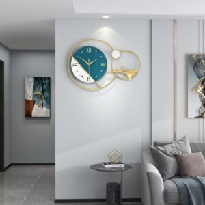 Geometric Wall Clock, Dark Blue & Gold Vastu Clocks JT20175-48 Luxury 62cm x 30cm