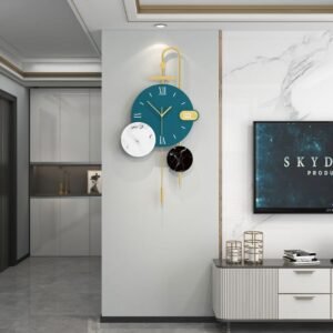 Pendulum Wall Clock, Teal & Marble Luxury Vastu Clocks JT20176-36 Modern 72cm x 36cm