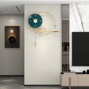 Vastu Clocks Stag Deer Pendulum Wall Clock 58cm/60cm Dark Green Gold Luxury Abstract Metal Art Timepiece WM472B-60