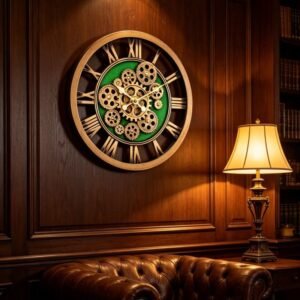 Open Face Skeleton Wall Clock, Kelly Green & Bronze Vastu Clocks GC097 Premium 40cm x 40cm