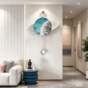 Kids 3D Astronaut Wall Clock with Pendulum, 60cm Planet Theme Vastu Clocks JT2208-45