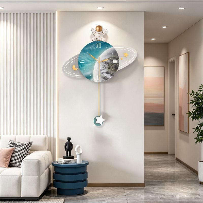 Kids 3D Astronaut Wall Clock with Pendulum, 60cm Planet Theme Vastu Clocks JT2208-45