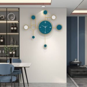 Geometric Wall Clock, Teal Blue & Gold Vastu Clocks JT20124I-78 Luxury 78cm x 75cm